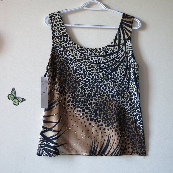 Blue Sage Animal Print Leaf Design Faux Gold Sequin Chic Y2K Tank Top Size M - Picture 4 of 6
